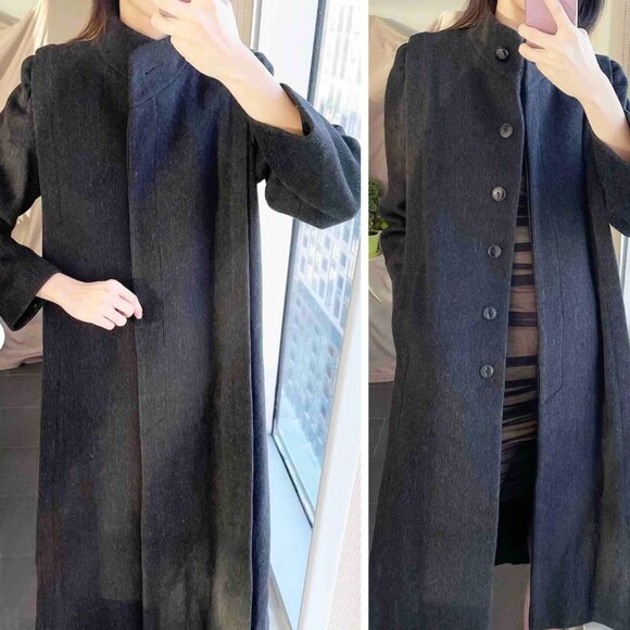 Vintage Wool Cashmere Blend Overcoat: 80s Striped Puffy Sleeve Coat, Size Small - Picture 2 of 10